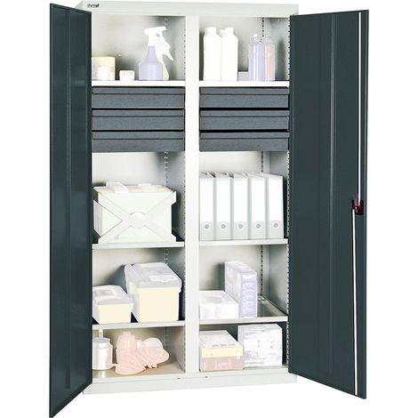 Stumpf Werkzeug- und Materialschrank Serie 3000 lichtgrau / anthrazitgrau + 6 Schublade 100 mm + Mitteltrennwand + 6 Auszugsböden - 3004271 (1/5)
