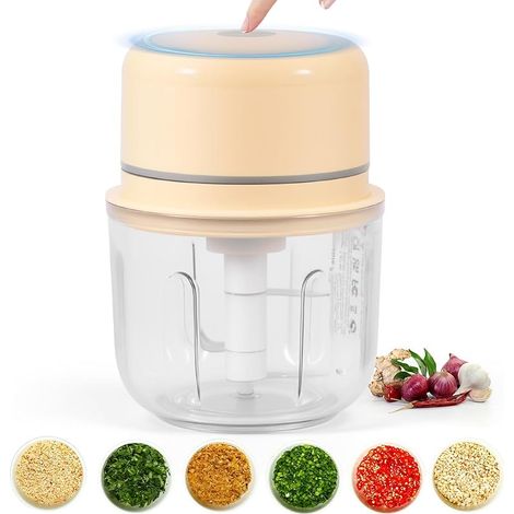 Hachoir à ail électrique 450 ml, mini hachoir alimentaire avec 3 lames en acier inoxydable, rechargeable par USB, accessoire de cuisine original 2026 pour légumes et herbes (1/5)
