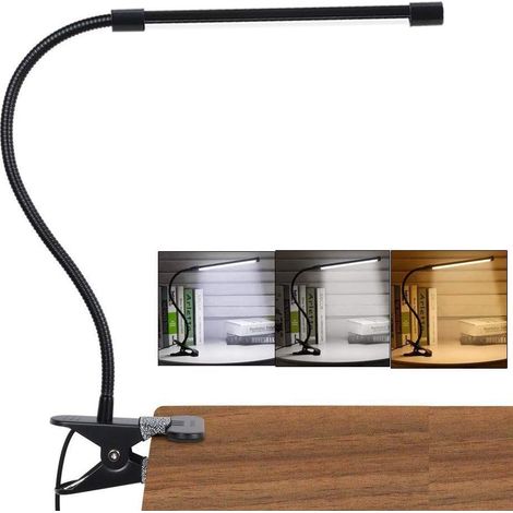 LED-Leselampe, dimmbar, zum Anklemmen, Augenschutz, mit 3 Beleuchtungsmodi und 10 Helligkeitsstufen, USB-Schnittstelle, tragbar, flexibel, Schwanenhalsdesign, geeignet zum Lesen im Schlafzimmer und Bü