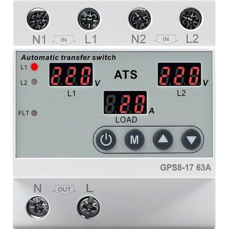 Commutateur De Transfert Automatique - ATS Monophasé 63 A - 220 V CA - Protection Sur/Sous-Tension - Affichage LED - Montage Rail DIN