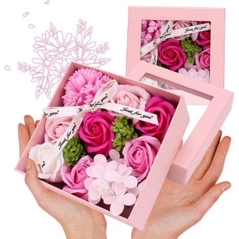 Un bouquet di fiori di sapone profumati in una scatola decorativa, scatola per fiori BUK02R
