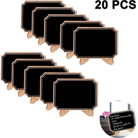 Lot de 20 mini tableaux noirs avec marqueur à craie liquide, petites étiquettes en bois avec chevalet, marque-places, panneaux pour plats, numéros de table, décorations de mariage et de fête (1/5)