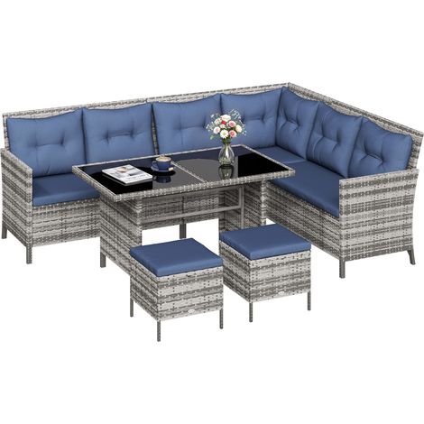 7-Seater Woven Resin Garden Lounge Set Dark Blue (1/5)