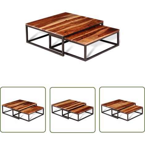 Lot de 2 Tables basses gigognes Contemporain - Bouts de canapé Tables Café - Bois massif de Sesham Chic-951795 (1/5)