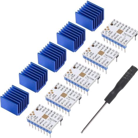 5 driver per motori passo-passo TMC2208 per schede madri di stampanti 3D, forniti con dissipatore di calore e cacciavite.