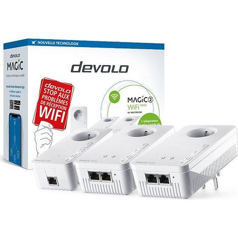 Informatique - Tablette Réseau - CPL CPL Devolo Magic 2 Wifi NEXT - 3 adaptateurs Pack de 3 boîtiers,Wifi et filaire,Haut débit (2400 Mbps),5 Ports Ethernet,Conservation des prises (1/7)