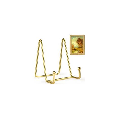 4 Pouces Supports de Plaque pour Affichage, amélioré Or présentoir Fer chevalet Support Photo Cadre Titulaire métal Supports pour Photo, Assiette décorative, tablettes et Art -2 Pack (1/5)