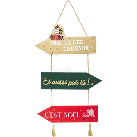 Paris Prix - Pancarte Murale Cadeau soir De Noël 59cm Multicolore