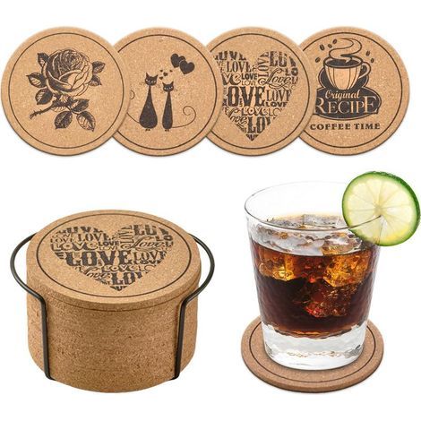 12 Dessous de Verre en liège Absorbants pour Mugs,sous Verres Antidérapants avec Organisateur de Dessous de Verre, pour Anniversaire, Pendaison de Crémaillère, Cuisine, Salon (1/5)