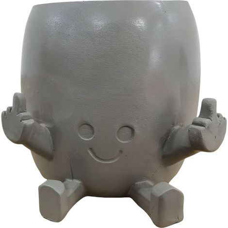 Pot de fleur souriant, pot de cactus rigolo en résine, doigt d'honneur décoratif, cache-pot amusant pour plantes grasses, intérieur extérieur, salon maison, gris foncé (1/5)