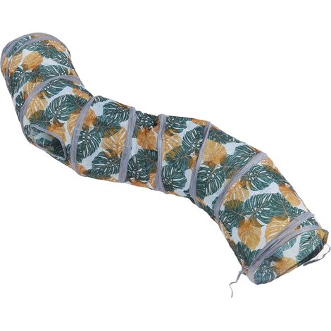 1 Tunnel pour chat, forme S, motif feuilles, pliable, polyester, acier, intérieur extérieur (1/5)