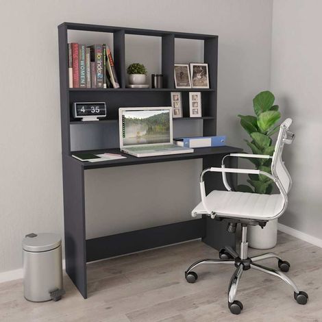 vidaXL Escritorio con estantes madera contrachapada gris 110x45x157 cm (1/5)