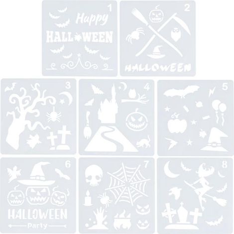 Pochoirs de dessin d'Halloween (8 pièces) pour décorations d'Halloween (1/3)