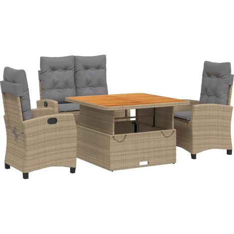Ensemble à manger de jardin coussins 4 pcs Mobilier de jardin beige résine tressée (1/5)