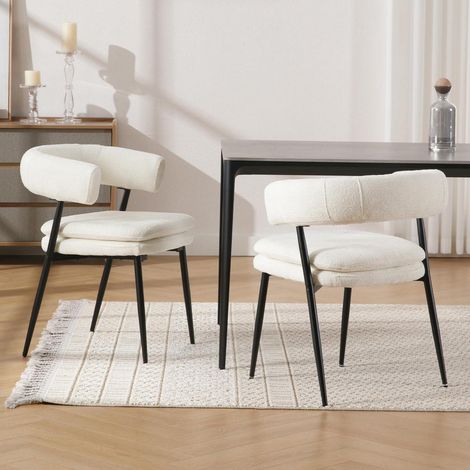 2er Set Esszimmerstühle Chenille Weiß, Polsterstühle mit Metallbeinen, Bequem & Modern (1/5)