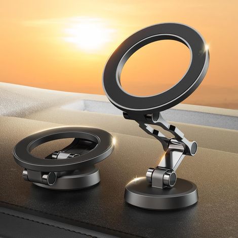 Support Telephone Voiture Magnetique pour MagSafe,Support Smartphone Voiture Pliable,Rotation à 360°,Tableau Bord Pare-Brise Tout Métal Aiman (1/5)