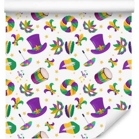 Carta da parati Mardi Gras bianca e crema per soggiorno e camera da letto 50x1000 cm (1/5)