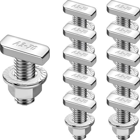 Lot de 10 vis à tête de marteau M10x25 en acier inoxydable A2-70, vis à tête de marteau avec écrous à dents d’arrêt et écrous à bride M10 pour les rails de montage solaire PV, serres et montage (1/5)