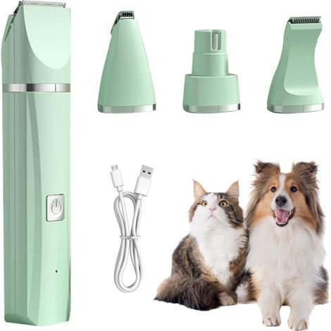 Kit de aseo 4 en 1 con 4 cuchillas diferentes, kit de aseo para perros, cortadora de pelo de bajo ruido, para el aseo de patas, ojos y uñas (verde) (1/5)