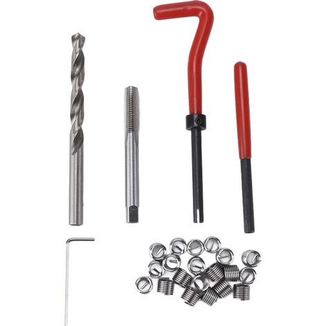 Kit de réparation de vis filetées M8x1,25 mm, insert fileté, embout hélicoïdal, clé hexagonale, jeu d'outils de perçage et de taraudage (1/5)