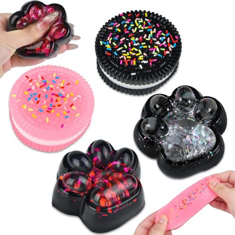 Cat Paw Squishy, Cat Paw Squeeze Toy, Pack of 4 Taba Squishy Fidget Toys, Stress Relief Fidget Toy for Children and Adults, ADHD, Anxiety, OCD (1/5)