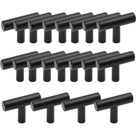 Lot de 20 Poignée Meuble Cuisine en Acier Inoxydable en Forme de T Barre Noir Poignée de Tiroir Placards avec Vis (1/4)