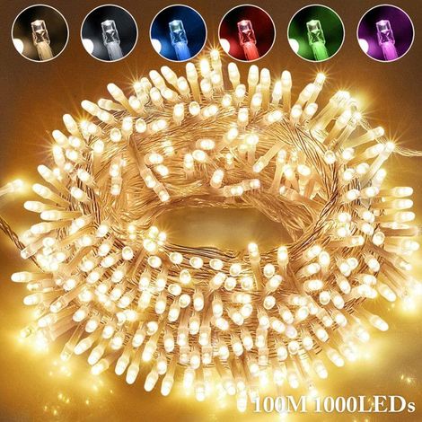 1 Guirlande lumineuse, 1000 LED, 100M, Blanc chaud, IP44, 8 modes, Intérieur Extérieur, Noël Mariage (1/5)