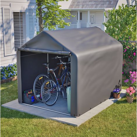 Cobertizo para bicis 160 x 220 x 165 cm con puerta enrollable, impermeable, metal y PE gris HAVRYA (1/5)