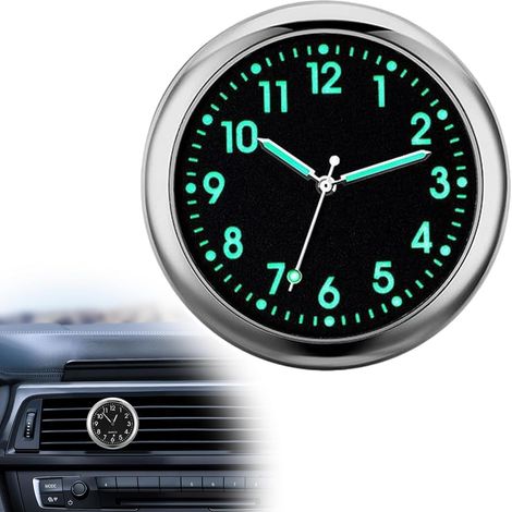 Horloge Quartz Universelle - 1 Pièce - Acier Galvanisé - Aiguilles Lumineuses - Grille Aération Voiture - Noir (1/5)