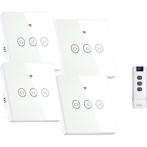 Interrupteur intelligent pour store enrouleur, compatible avec Alexa/Google Home/Smart Life, avec télécommande et commande vocale (fil neutre requis), lot de 4 (1/4)