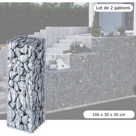 Lot De 2 Gabions En Métal Galvanisé, Robustes, Résistants, 100 x 30 x 30 cm (1/5)