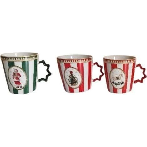 Tazza rigata con manico ad albero di Natale D9 x H9,5 cm modello assortito Mercury