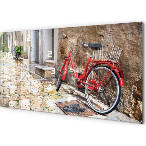 Horloge Murale Maison 60x30 cm Design Panoramique Salon Cuisine Bureau Vélo rouge (1/5)