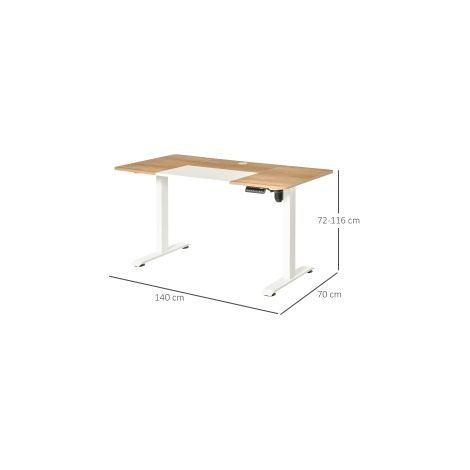 Bureau assis-debout naturel et blanc avec piètement métallique motorisé et hauteur réglable pour bureau et télétravail (1/5)