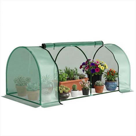 Serre de jardin 2 x 1 x 0,8m bâche PE acier porte zippée Vert (1/5)