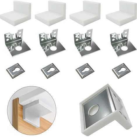 4 Pièces Accroche-Armoire Réglable, Accessoires pour Armoires  Fixations pour Armoires Suspendues Montage Mural, Fixation Murale, Support de Montage de Meubles D'angle 2 en 1 (1/5)