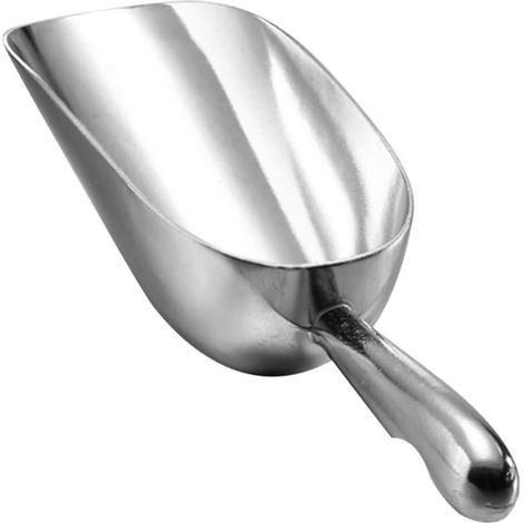 Cuchara para hielo gruesa de acero inoxidable plateado con mango ergonómico, adecuada para cubitos de hielo, café, granos, caramelos y toffee. (1/5)