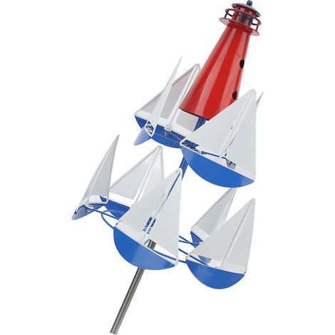 Girouette en métal en forme de phare d'été, voilier, rotation à 360 degrés, idéale pour les parcs, pelouses et jardins. (1/5)