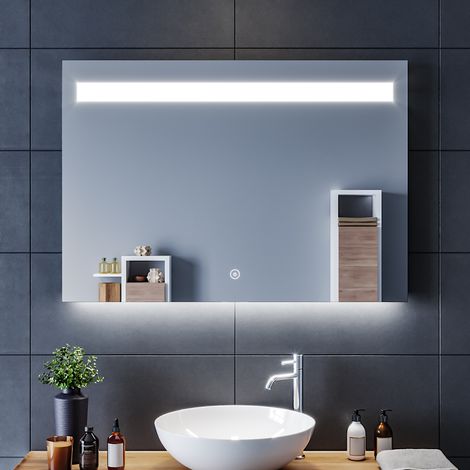 SIRHONA Miroir led 100x70 CM Anti-buée Commutateur Tactile Miroir Cosmétiques Montagle Mural verticale ou horizontal