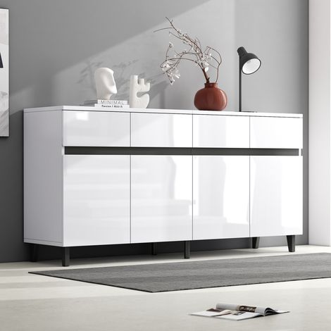 =N625P228826849W Hochglanz Sideboard, Kommoden,Highboard, Schubladenkommoden mit 4 Schubladen2 Türen und höhenverstellbaren Regalböden,Hochglanz-Sideboard,Hochglanz-Unterschränke, Eckschränke