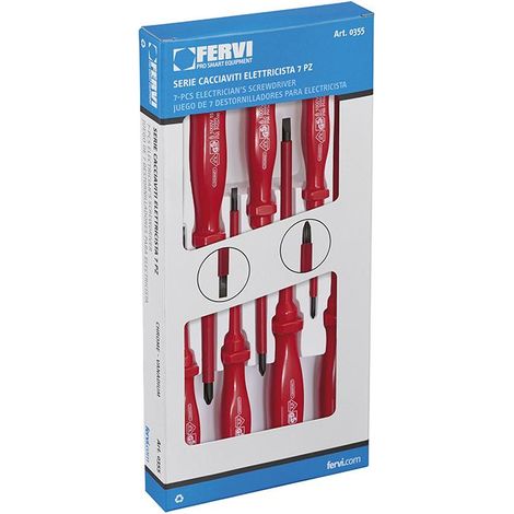 Set 6 giraviti cacciaviti per elettricisti a taglio e croce Fervi 0355