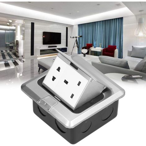 Prise de sol/bureau encastrée J10 en acier inoxydable, escamotable et non amortie, argentée, à insertion rapide, compatible avec les prises britanniques + multiprise à deux broches 250 V 13 A (1/5)