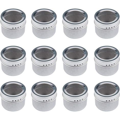 Ensemble de 12 pots à épices magnétiques ronds, couvercle transparent, versement rapide, baguette magnétique sans réfrigérateur
