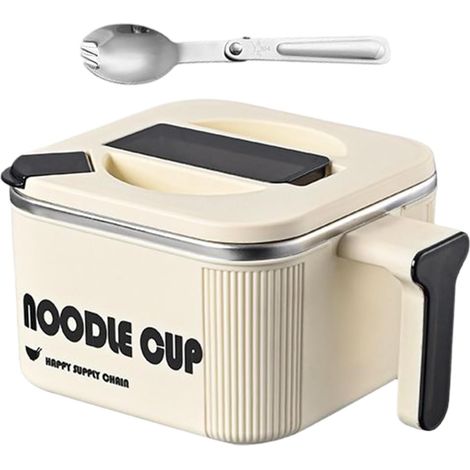 Bols à Nouilles Casserole En Acier Inoxydable Avec Poignée Cuillère Cuiseur de Nouilles au Micro-ondes pour Cuisine Maison Appartement Bureau Cuisson Adultes Adolescents Déjeuner (1/5)