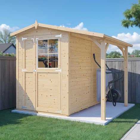 Abri de jardin bois Bertilo 12mm Tonio 1 avec toit en appentis 2,94m² naturel (1/5)