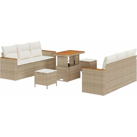 Garden Sofa Set 9 pcs Beige Poly Rattan vidaXL (1/5)