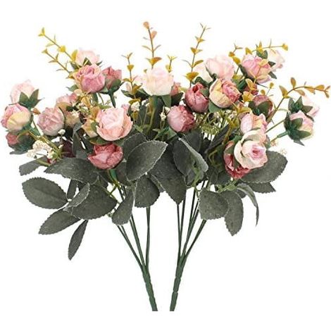 Ramo artificial de 7 mini rosas (21 flores cada una), ideal para bodas, decoración del hogar y la oficina, 2 cajas (2 rosas).