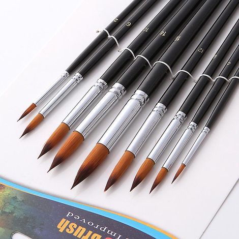 9 Pcs Peinture Pinceaux Acrylique,pinceaux D'aquarellepinceau De Peinture  L'huile, Pinceau De Gouache, Pinceaux De Peinture, Brosse Acrylique Ave (1/5)