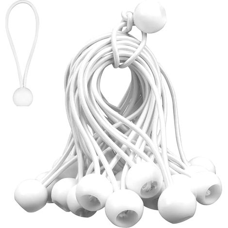 50 Elastic Bungee Cord with Ball, 15 cm Elastic Rope Sandow with Extendable Buckles, Tarpaulin Tensioner for Camping Tent Pavilion Banners Nets, Thickness 4 mm, White (1/5)