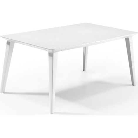 Les Tendances – Table de jardin rectangulaire en résine blanche – 6 places – Résistante aux intempéries – Dimensions 157x98x74 cm